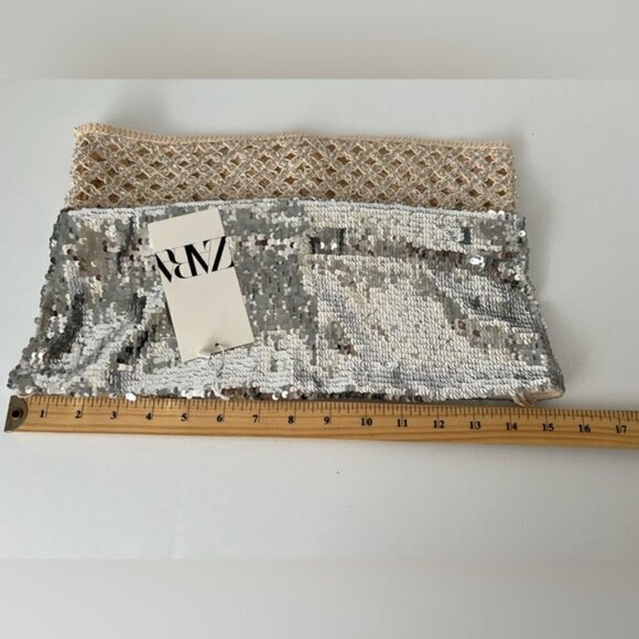 Zara - Ladies, Strapless Contrast Sequin Top - Aged Silver. Size' L. NWT. (1433) - Picture 11 of 13